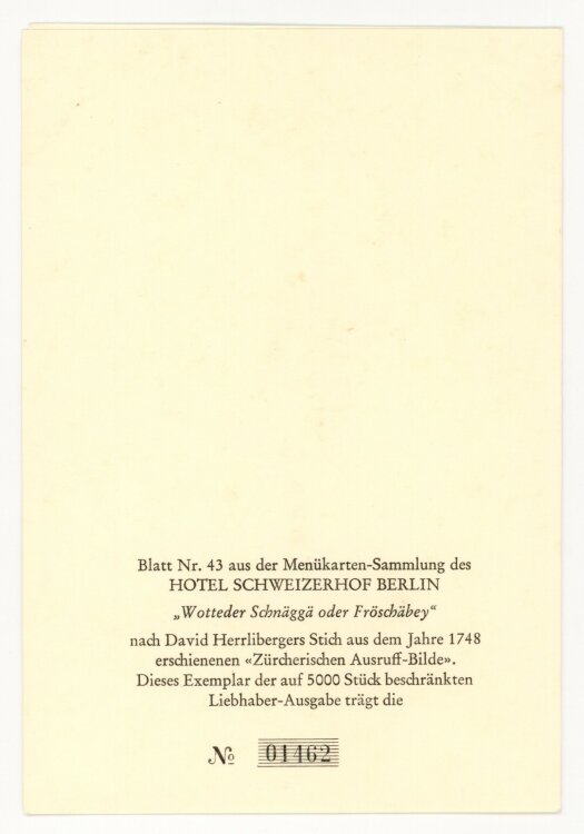 Hotel Schweizerhof - Menükarte  - 20.5.1974