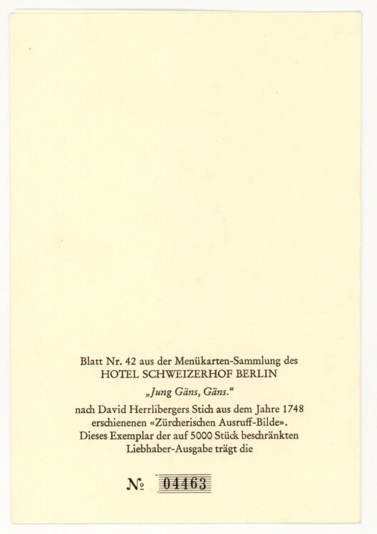Hotel Schweizerhof - Menükarte Umschlag  - ohne Datum