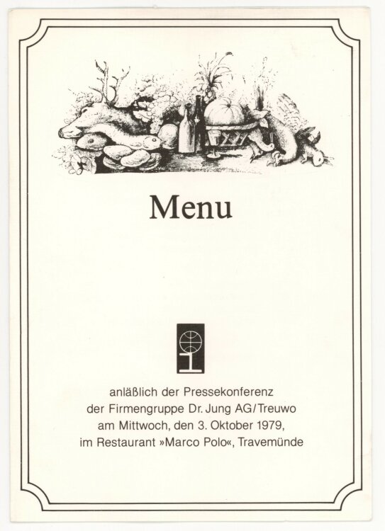 Pressekonferenz Firmengruppe Dr. Jung AG/Treuwo - Restaurant Marco Polo - Menükarte  - 3.9.1979