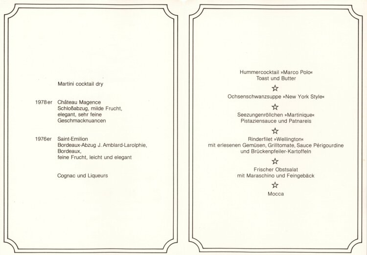 Pressekonferenz Firmengruppe Dr. Jung AG/Treuwo - Restaurant Marco Polo - Menükarte  - 3.9.1979