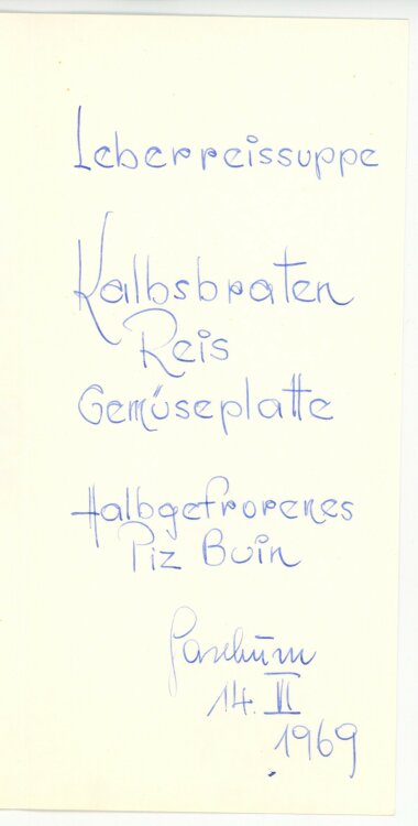 W. und H. Bereiter - Menükarte  - 14.6.1969