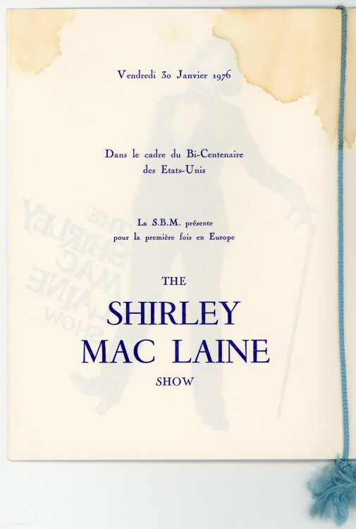 The Shirley Mac Laine Show, Salle des Étoiles - Menükarte  - 30.01.1976