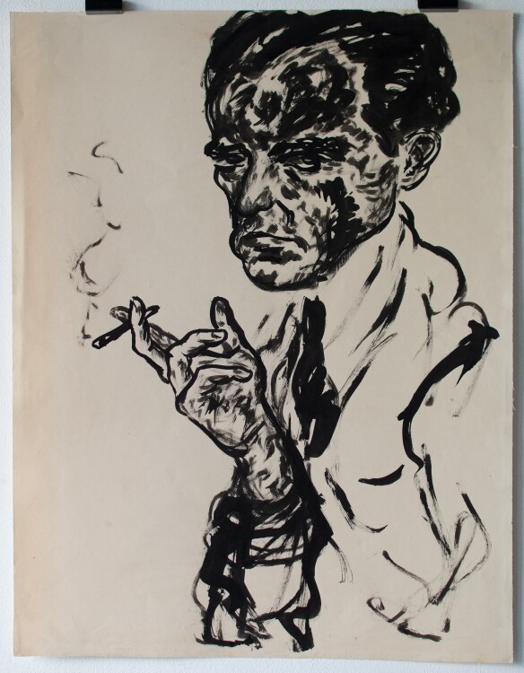 Fritz Zalisz - Selbstporträt mit Zigarette - Tusche - o.J.