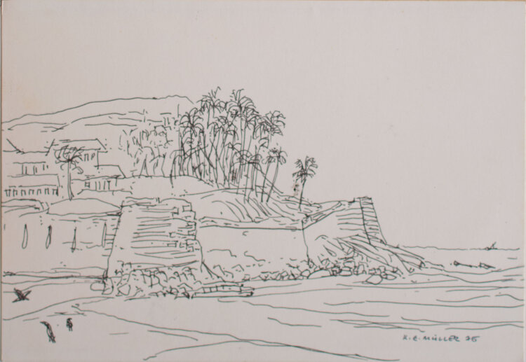 Karl Erich Müller - Das Fort Aguada (Goa), Indien - Federzeichnung - 1975