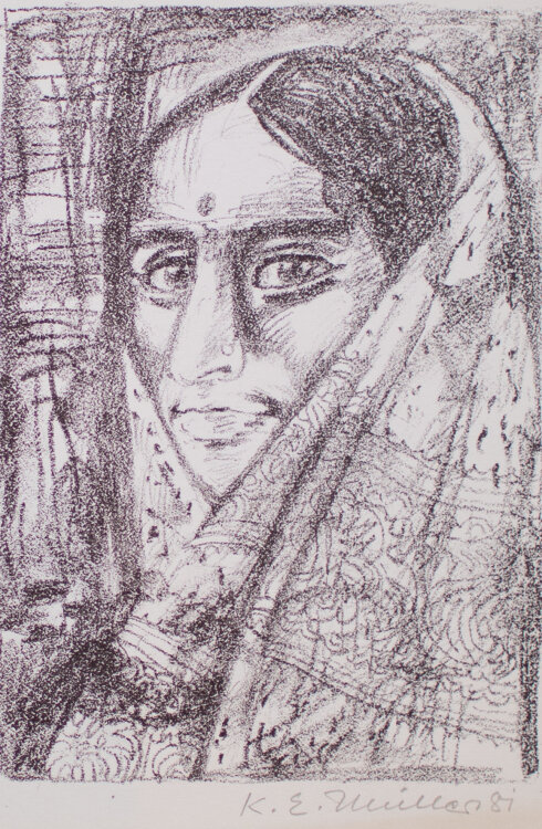 Karl Erich Müller - Indische Frau mit Bindi - Lithografie - 1981