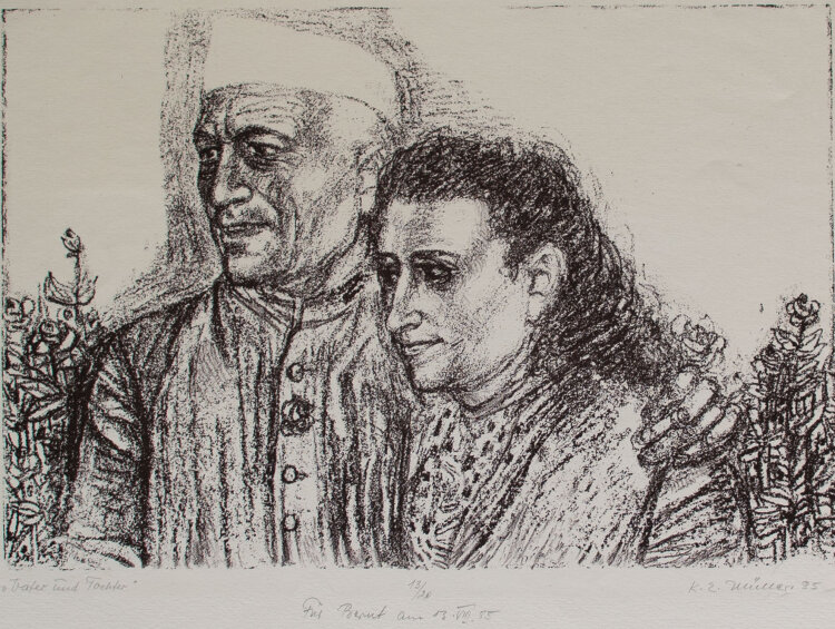 Karl Erich Müller - Vater und Tochter, Indien - Lithografie - 1985