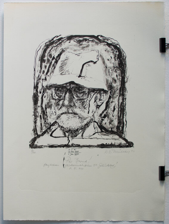 Karl Erich Müller - Selbstbildnis mit Eimerhut - Lithografie - 1994