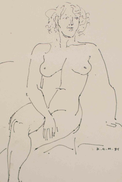 Karl Erich Müller - Sitzender Frauenakt - Federzeichnung - 1981