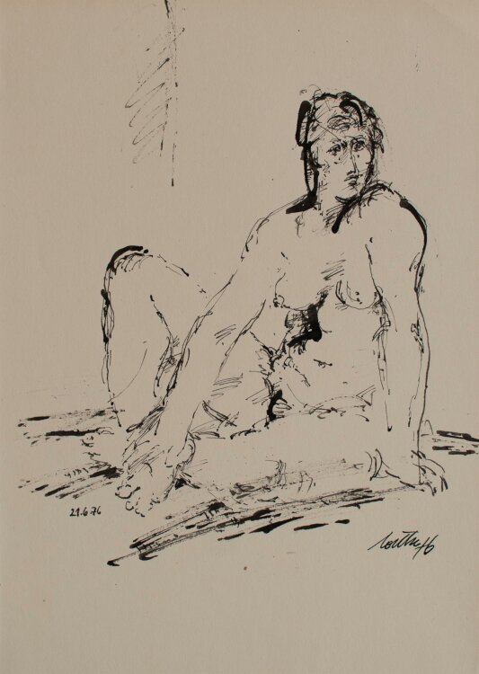 Bernt Wilke - Sitzender Frauenakt - Tuschezeichnung - 1976