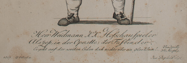 M. Pöltzel - Herr Weidmann K. K. Hofschauspieler als Zep, in der Operette, der Faßbinder - weißgehöhter Kupferstich - 1807