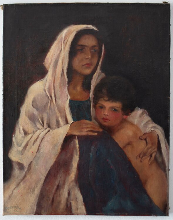 Sheffer (? signiert) - Madonna mit Kind - Öl auf Leinwand - 1922