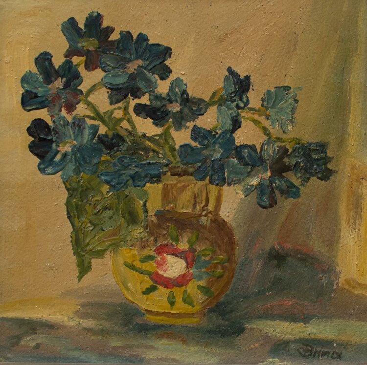Brina (signiert) - Blaue Blumen in der Vase - Öl auf...