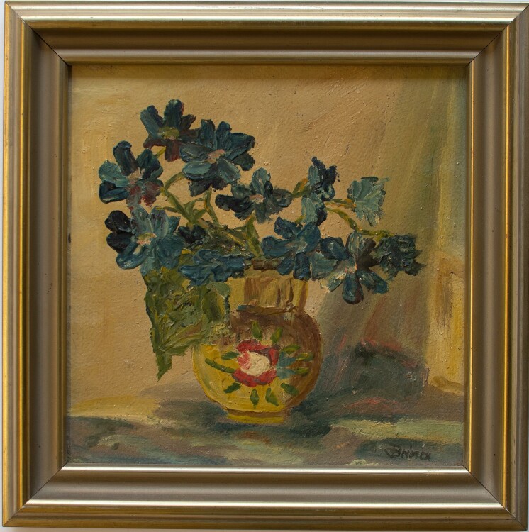 Brina (signiert) - Blaue Blumen in der Vase - Öl auf Karton - 20. Jh.