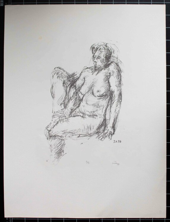 Bernt Wilke - Sitzender Frauenakt - Lithografie - 1977