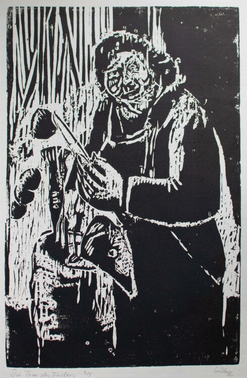 Bernt Wilke - Die Frau des Fischers - Holzschnitt - 1972