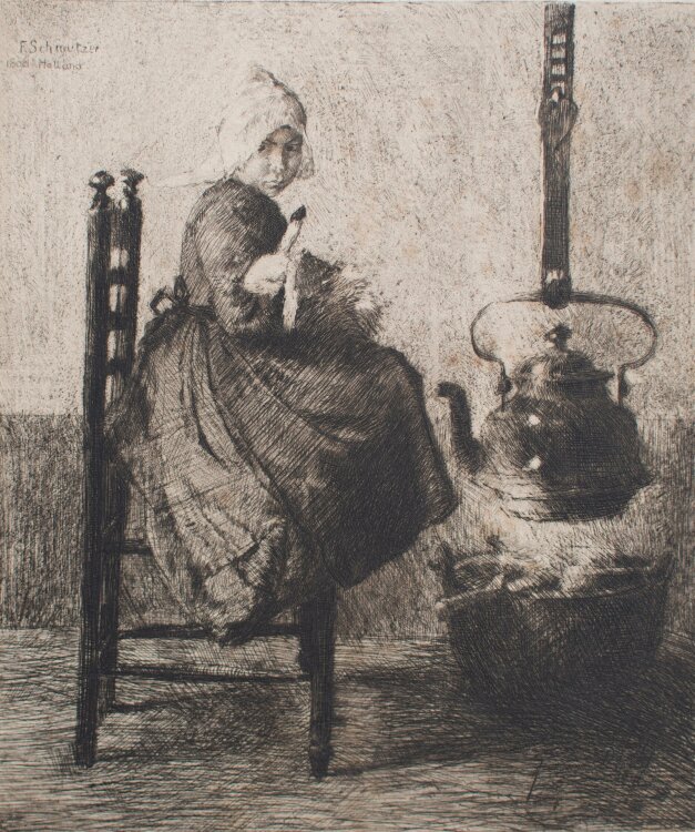Ferdinand Schmutzer - Kinderporträt, Mädchen mit Kaninchen - Radierung - 1899