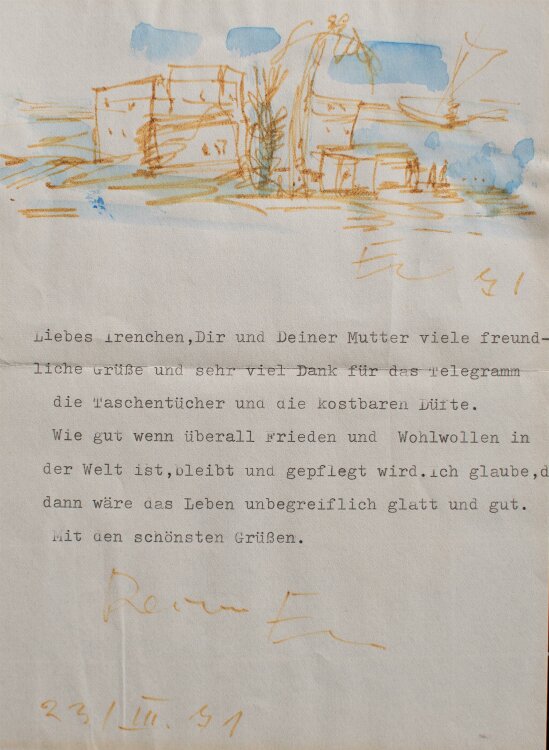 Eva Schwimmer - Landschaft - aquarellierte Zeichnung - 1971