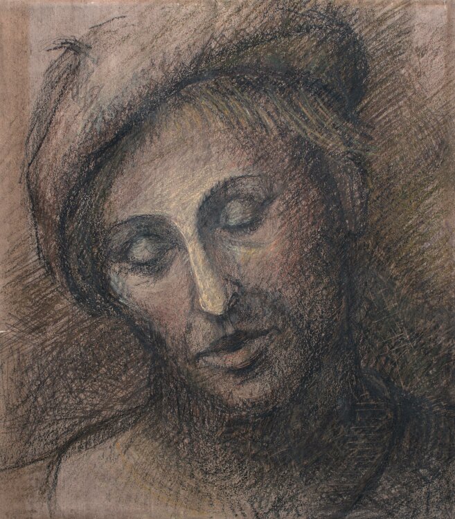 Unbekannt - Porträt mit Baskenmütze - Pastell - o.J.
