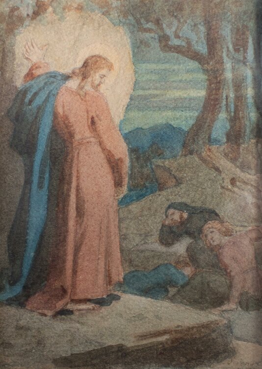 Unleserlich signiert - Jesus im Garten Gethsemane - Aquarell - um 1850
