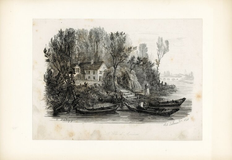 Charles Francois Daubigny - Die Insel Asnieres (nähe von Paris) - Lithografie - 1844