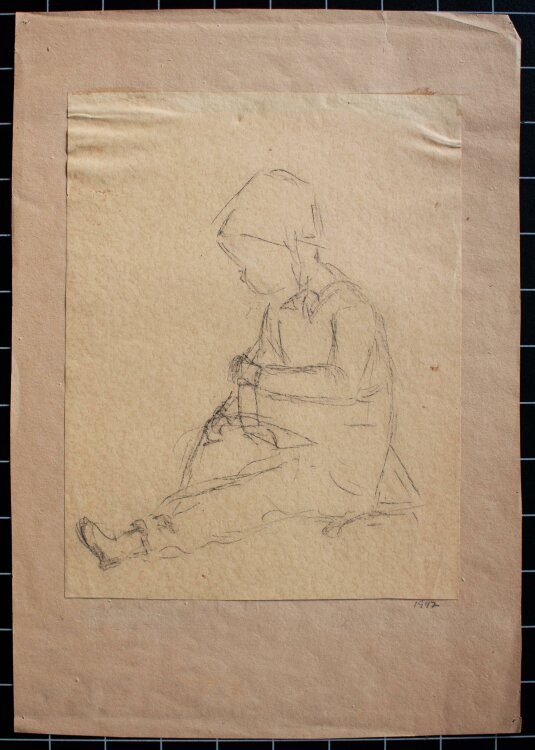 Unbekannt - Kinderporträt, Mädchenporträt - Kohlezeichnung - (1947)