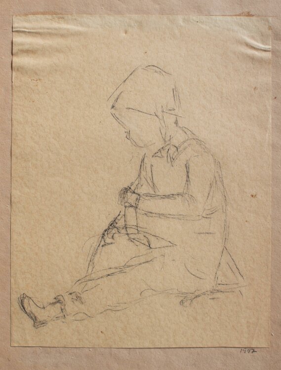 Unbekannt - Kinderporträt, Mädchenporträt - Kohlezeichnung - (1947)