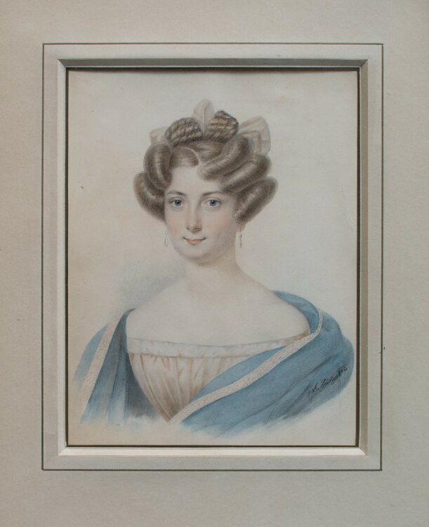 Adalbert Suchy - Frauenporträt, Biedermeier - Aquarell - 1842