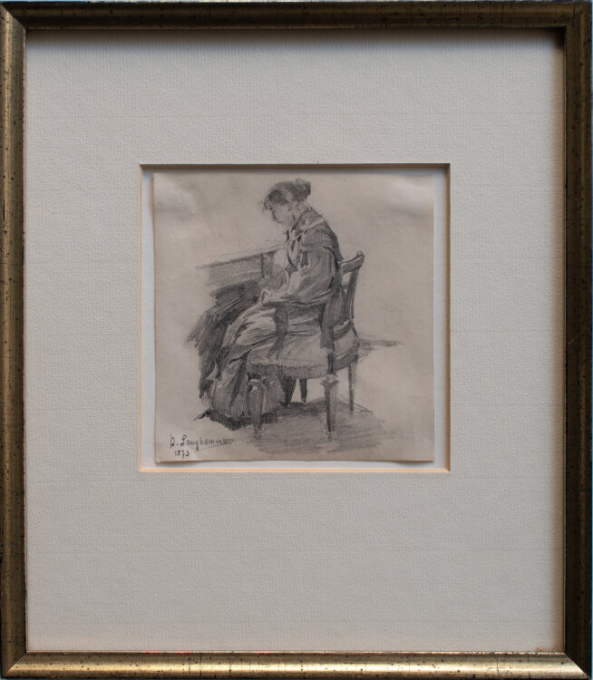 Arthur Langhammer - Frau am Schreibtisch - Bleistiftzeichnung - 1873