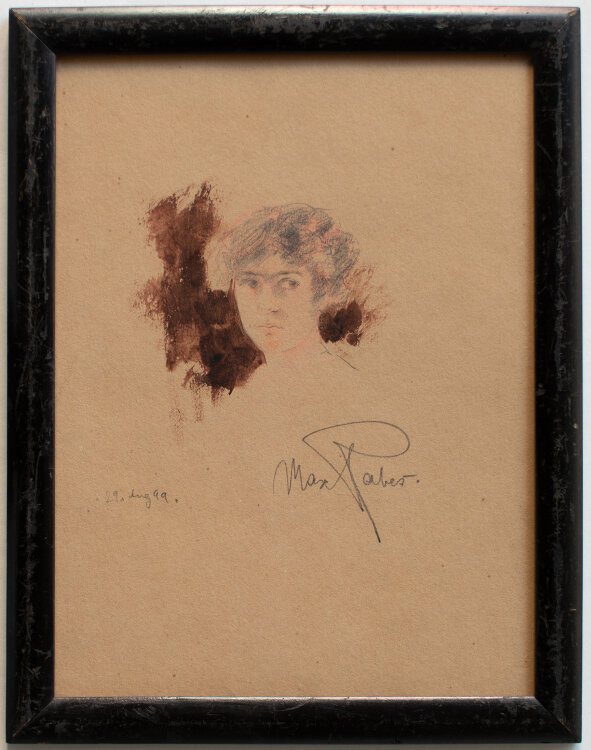 Max Rabes - Frauenporträt - kolorierte Bleistiftzeichnung - 1899