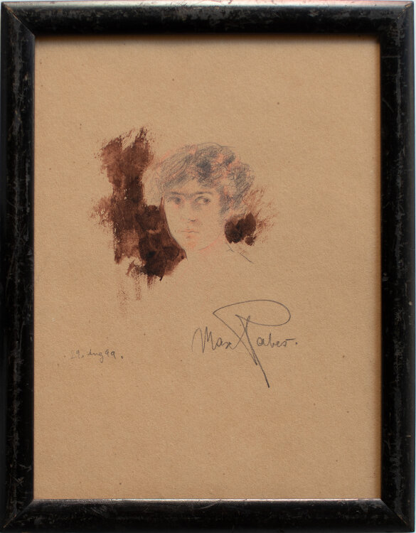 Max Rabes - Frauenporträt - kolorierte Bleistiftzeichnung - 1899
