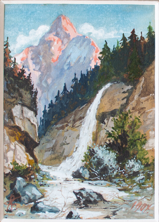 Monogrammist "RvA" - Der Wasserfall - Aquarell - um 1900
