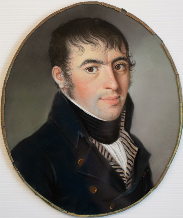 Unbekannt - Porträt eines Mannes mit gestreiftem Hemd - Pastell- und Kohlezeichnung - 19. Jh.