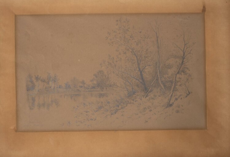 Unbekannt - Flußlandschaft mit spiegelnden Bäumen - Bleistiftzeichnung - 19. Jh.