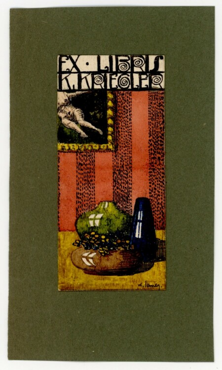 Wilhelm (Willi) Sauer - Exlibris K.Kriegler (Stillleben mit Frauenakt) - kolorierte Zeichnung - um 1910/20