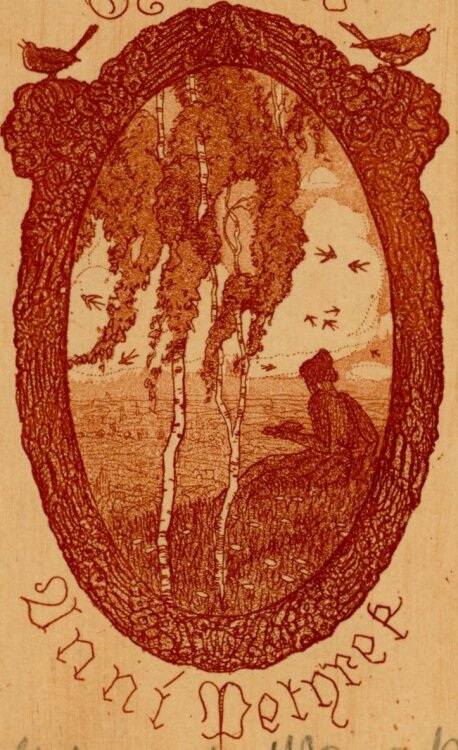 Wilhelm (Willi) Sauer - Exlibris Anni Petnrep (Liesende Frau am See) - Zeichnung (Rot) - 1916