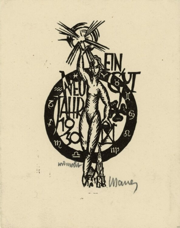 Wilhelm (Willi) Sauer - Neujahrswunsch (Horoskoprad) - Radierung - 1930