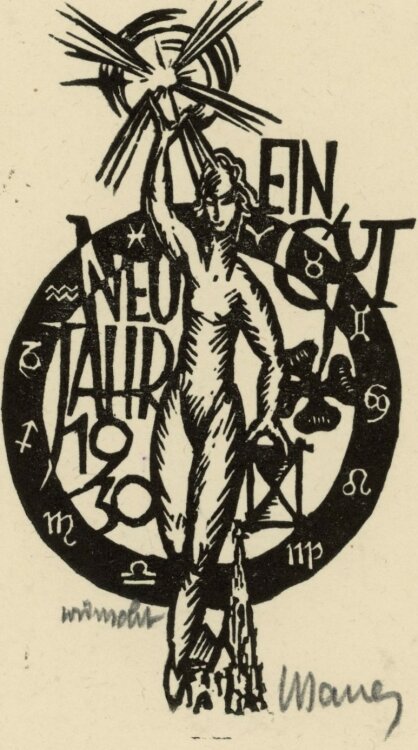 Wilhelm (Willi) Sauer - Neujahrswunsch (Horoskoprad) - Radierung - 1930