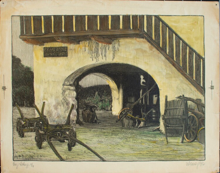 Wilhelm (Willi) Sauer - Bauernhöfe, Keller - Lithografie - 1912