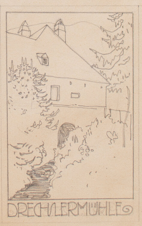 Wilhelm (Willi) Sauer - Ansichtpostkarte Entwürf Drechslermühle Würnitz - Zeichnung - um 1910/20