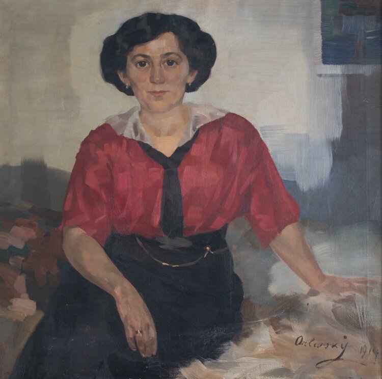 Orlowsky - Frauenporträt mit roter Bluse - Öl...