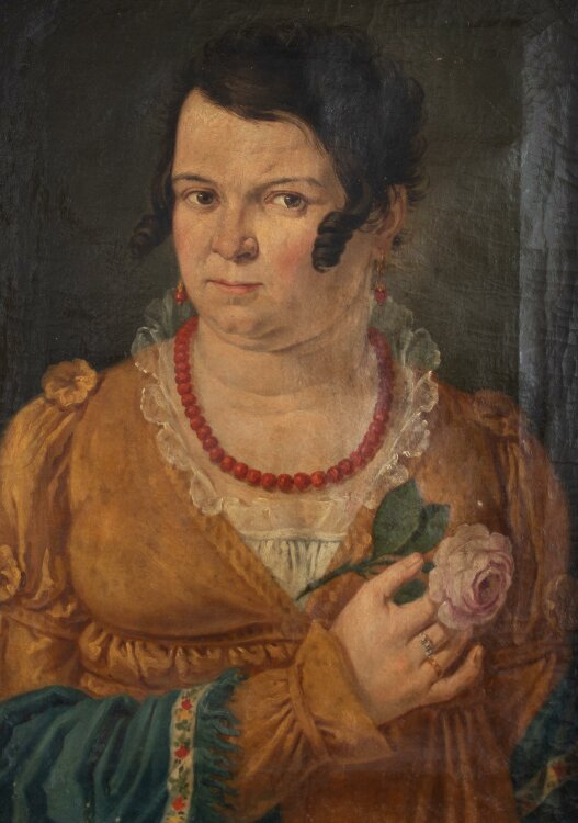 Italienisch - Frauenporträt mit Rose - Öl auf Leinwand - um 1800