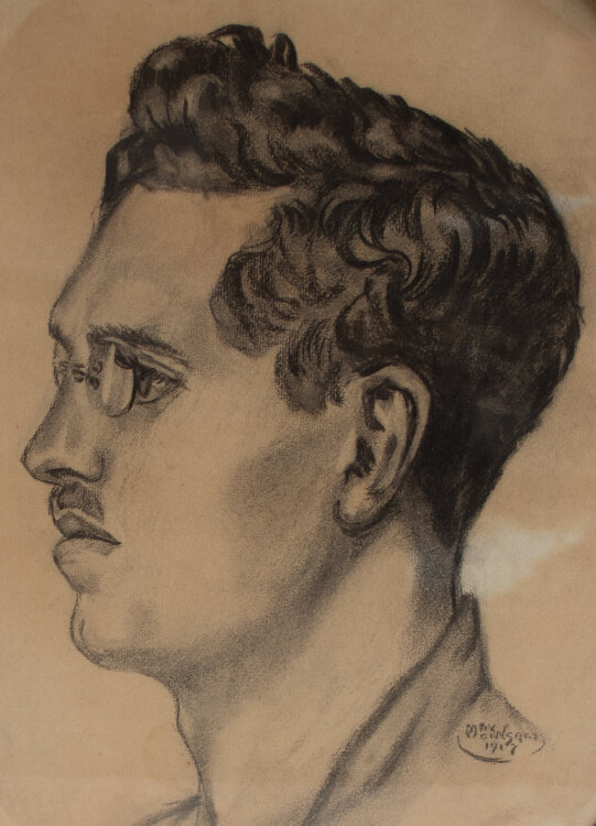 unleserlich signiert - Porträt eines Mannes - Kohle auf Papier - 1917