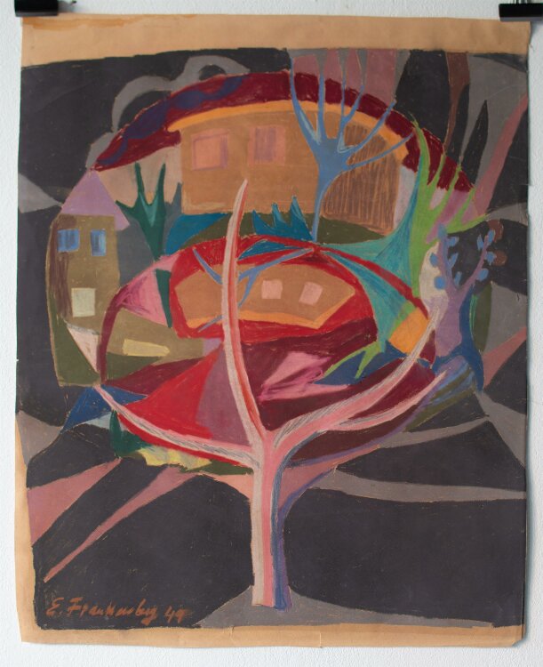 Erich Frankenberg - Kubistische Landschaft mit Häusern - Pastell - 1949