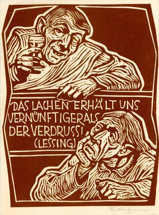 Rudolf Nehmer - Neujahrsgrafik "Viel Lachen" - Holzschnitt - 1978