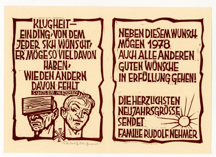 Rudolf Nehmer - Neujahrsgrafik "Klugheit" -...
