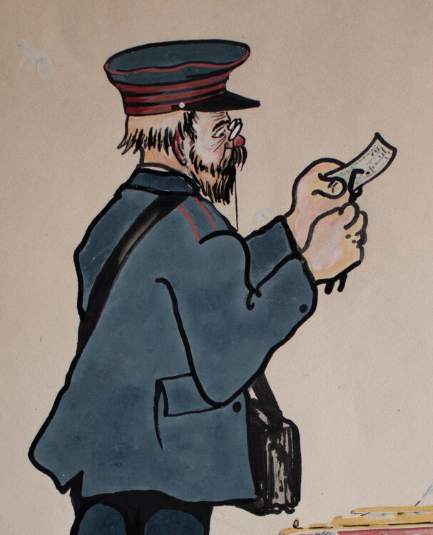 Unbekannt Wien - Humoristische Darstellung, Fahrkartenverkäufer - 1925 - Aquarell