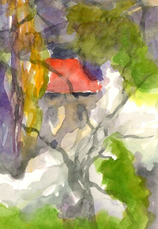 Karl-Heinz Schäfer - Landschaft durch einen Baum - 2002 - Aquarell