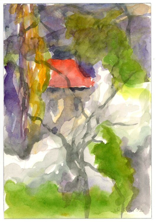 Karl-Heinz Schäfer - Landschaft durch einen Baum - 2002 - Aquarell