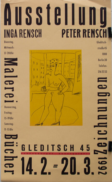 Inga und Peter Rensch - Ausstellungsplakat Inga und Peter Rensch Galerie Gleditsch 45 Berlin 1992 - 1992 - Lithografie