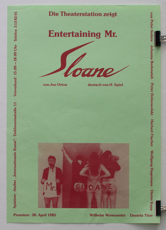 - Theatervorstellung Plakat Die Theaterstation Berlin, Entertaining Mr. Sloane - 1985 - Plakat